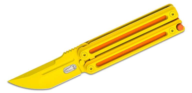 d rocket designs mid tech micro parabellum balisong knife 2 m390 yellow