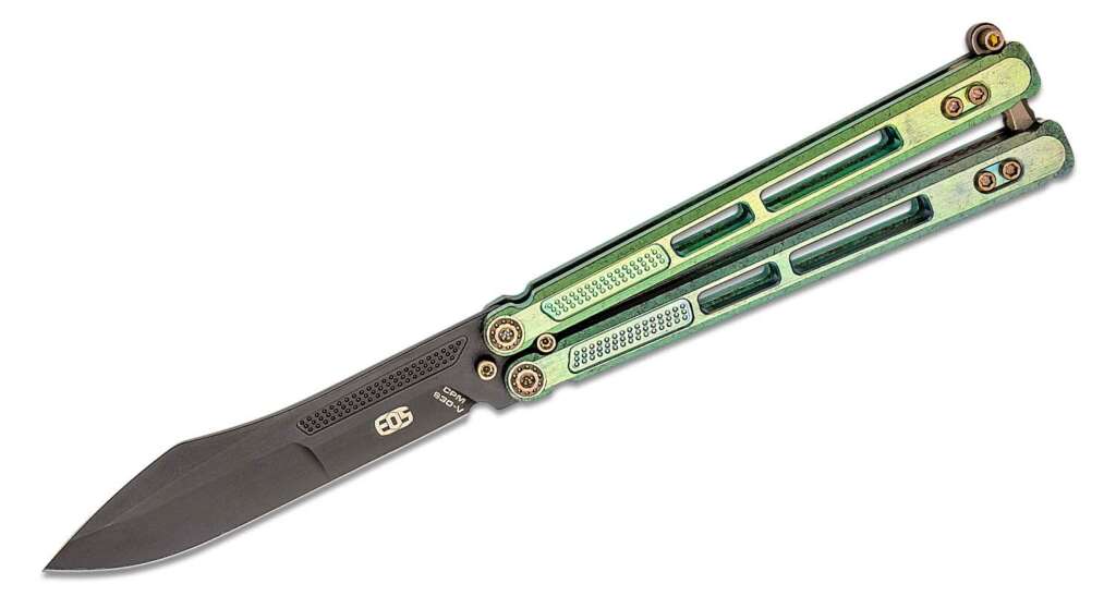 eos trident balisong butterfly knife 415 s30v black harpoon blade antique