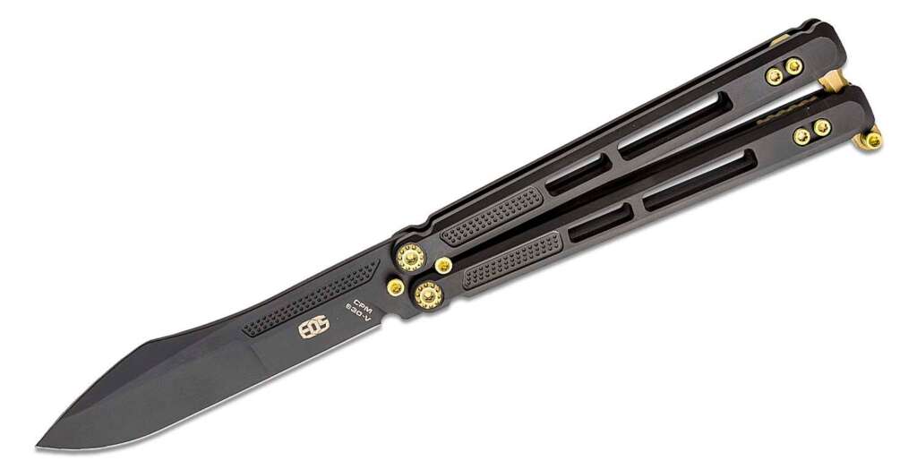eos trident balisong butterfly knife 415 s30v black harpoon blade black