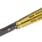 eos trident balisong butterfly knife 415 s30v black harpoon blade gold