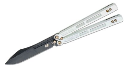 eos trident balisong butterfly knife 415 s30v black harpoon blade white