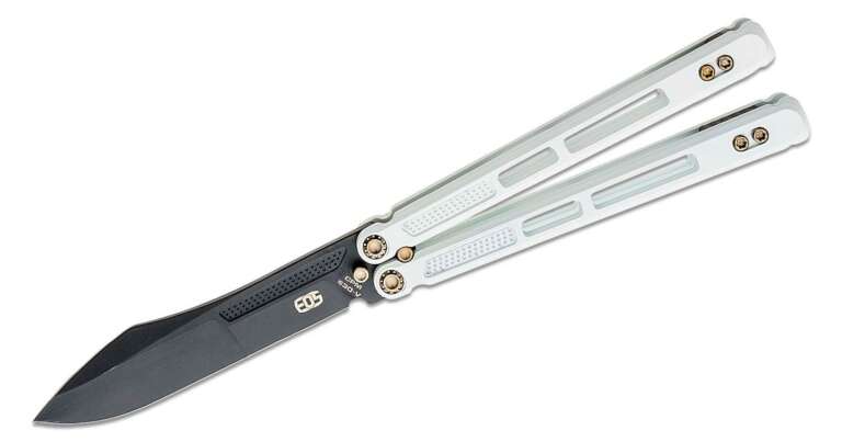 eos trident balisong butterfly knife 415 s30v black harpoon blade white