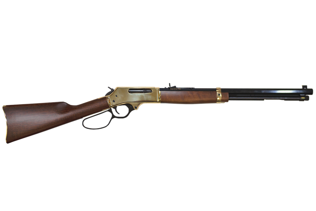 henry 30 30 lever action rifle with brass receiver and large loop henry