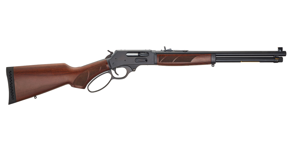 henry 45 70 side gate lever action rifle with adjustable semi buckhorn sight
