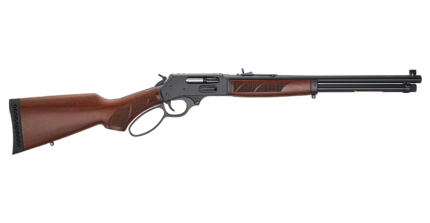 henry 45 70 side gate lever action rifle with adjustable semi buckhorn sight