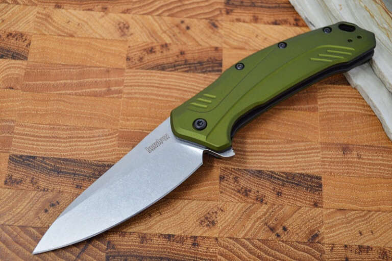 kershaw link 1776olsw stonewashed 20cv blade olive green aluminum handle