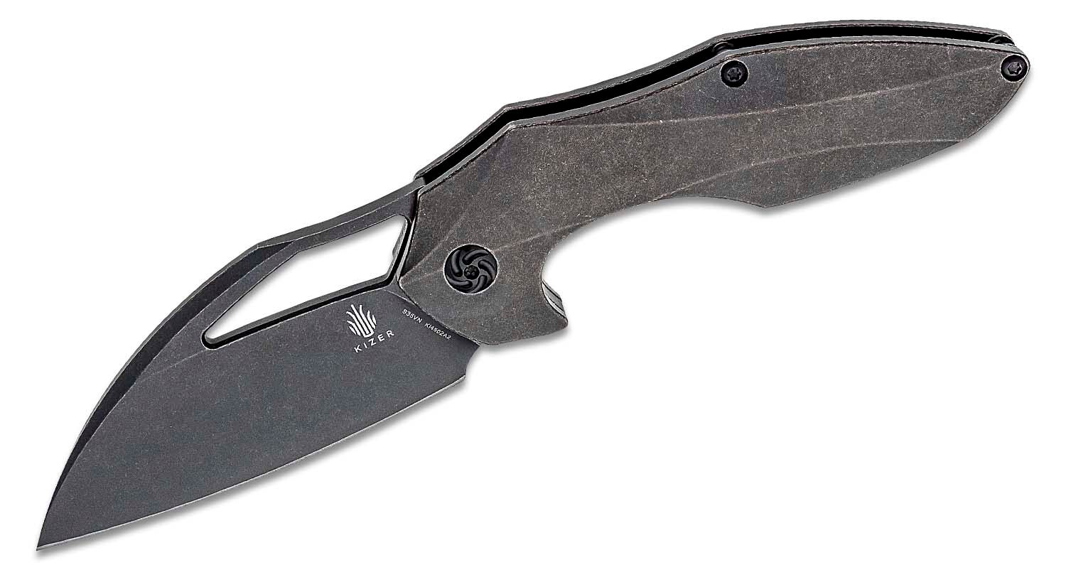 Kizer Cutlery Ki4502A2 Elijah Isham Megatherium Flipper 3.65" S35VN Black Stonewashed Wharncliffe Blade and Titanium Handles | Buy Kizer Cutlery... Kizer Cutlery Ki4502A2 Elijah Isham Megatherium Flipper 3.65" S35VN Black Stonewashed Wharncliffe Blade and Titanium Handles | Buy Kizer Cutlery... - Image 1