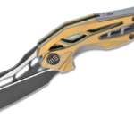 We Knife Company 906A Elijah Isham Arrakis Flipper Knife 3.45" M390 Black Two-Tone Blade, Gold and Gray Titanium Handles | Buy We Knife Company...