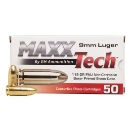 maxxtech brass pistol 9mm 115 grain 50 round box