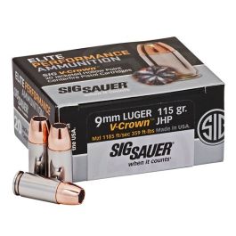 sig sauer elite performance 9mm 115 gr v crown jhp 20rd box e9mma1 sig sauer elite performance 9mm 115 gr v crown jhp 20rd box e9mma1